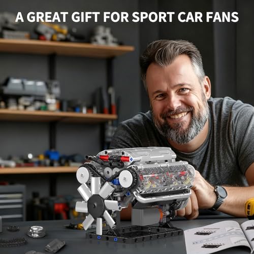 Mould King V8 Engine Building Blocks Sets, MOC Scale Model Kit with Battery and Motor, Collectible Set for Adults, Construction Toys Gifts for Friends Men Teen Youths (535 Pcs) - Thumbnail 7
