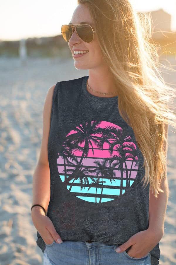 Hawaiian Beach Tank top for Women Summer Palm Tree Graphic Vacation Tops - Image 4