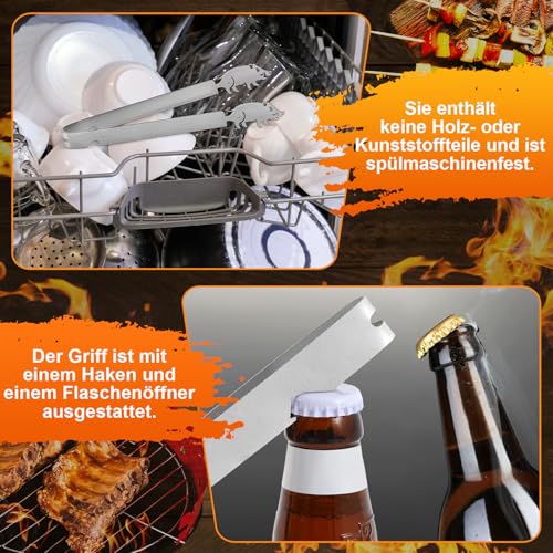 Geiserailie Grillzange Motiv Wildschwein Jäger Geschenk Edelstahl Bratwurstzange für Jagd Jäger Jägerin Männergeschenk Jagdgeschenk Geburtstag, Spülmaschinengeeignet, Silber