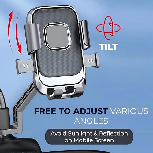 Image of LikeStar Mirror Mount Scooty Mobile Holder - 360 Rotation, One-Touch Lock, Anti-Vibration, Shockproof & Secure Grip Phone Mount for All Smartphones - Perfect for Riders & Delivery Use
