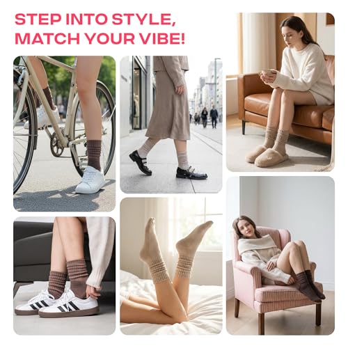 Image of CoolMate Women's Scrunch Crew Socks, Slouchy Mid Calf Boot Socks, 3 Pairs