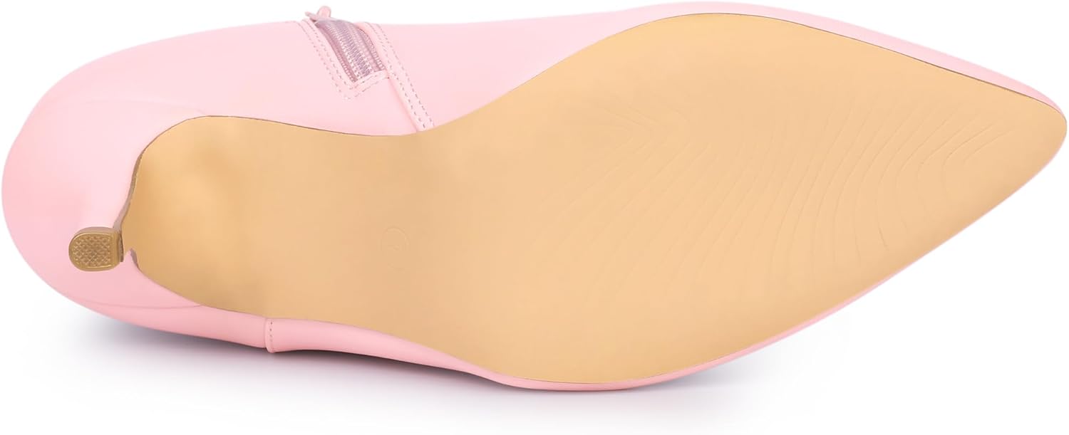 Allegra K Women's Pointed Toe Zipper Stiletto Heel Pink Ankle Boots 6 M US - Image 5