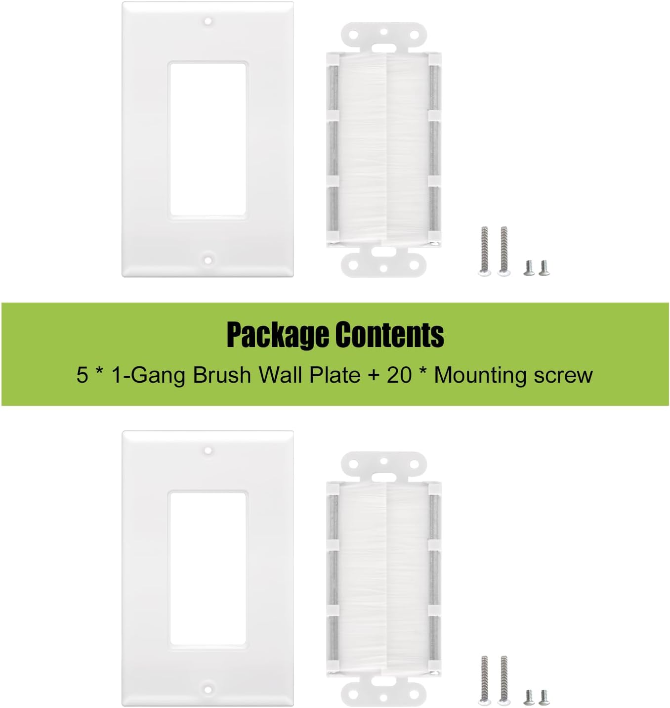 Brush Wall Plate, 5 Pack Single Gang Wall Plate Cable Pass Through for Low Voltage Wires, Cord Hider for Wall Mount TV, White