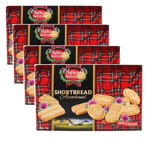 Highland Scottish Shortbread Biscuits 200g - Traditional Scottish Short bread Fingers Individually Wrapped, Luxury Scottish Shortbread Assortment Bundle, Rich Butter Biscuits (Pack of 4 x 200g)