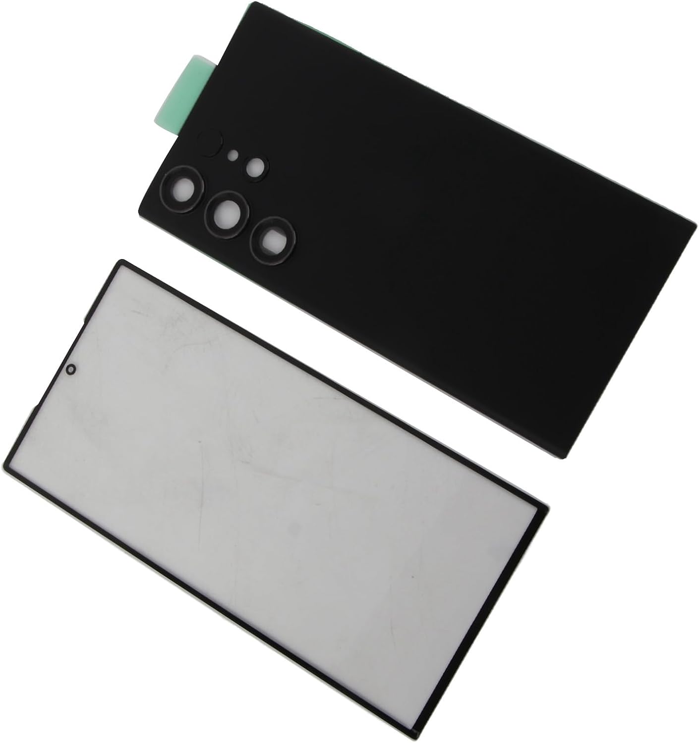 Back Cover and Front Glass Screen Replacement Set for S23 Ultra, Phone Rear Glass Cover Housing Battery Door with Pre Installed Lens and Adhesive Repair Kit