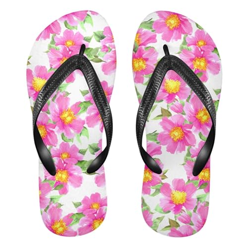 Pink Flower Leaves Flip Flops for Beach Thong Sandals Anti-slip Lightweight Shower Shoes for Summer Outdoor Travel