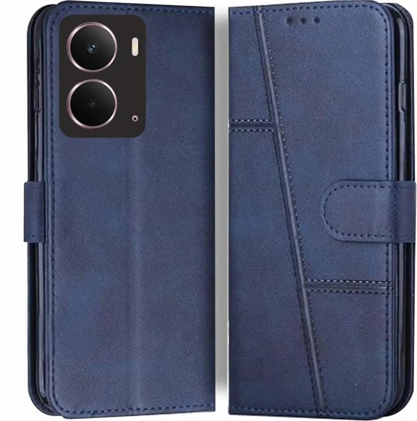 Image of Compatible for Realme P3 5G Flip Cover Leather Finish | Inside TPU with Card Pockets | Wallet Stand | Complete Protection Flip Case Blue