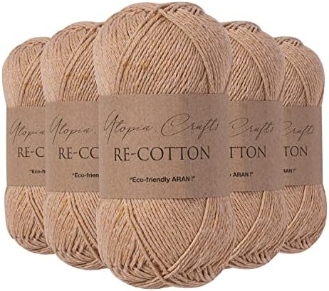 Utopia Crafts Re-Cotton Knitting Yarn, 5X 100g (Soft Pink)