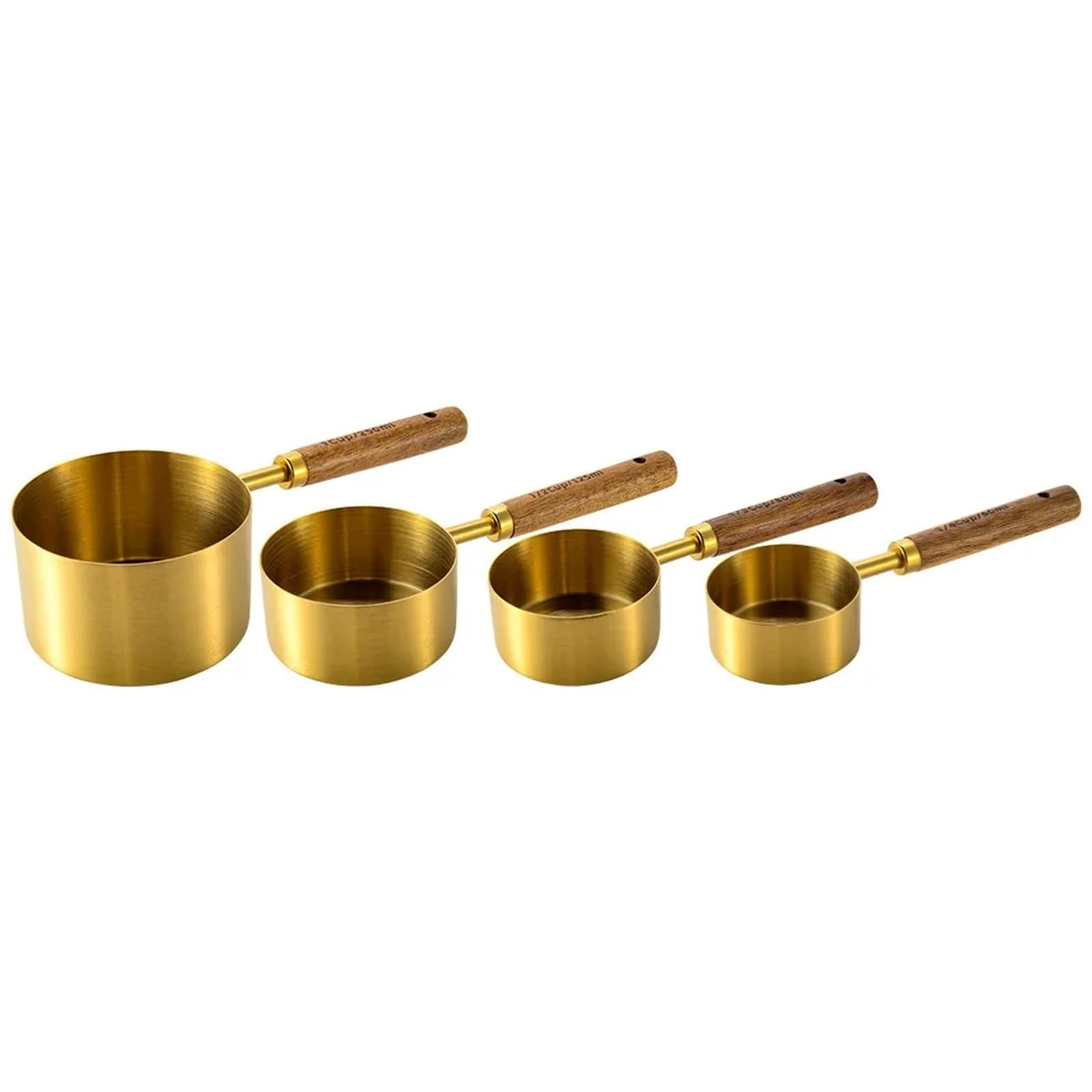 8 Stück Messbecher Löffel aus Edelstahl | Goldfarbener Holzgriff, Backutensilien, Kaffee-Barkeeper-Skala, Küchenzubehör-Set
