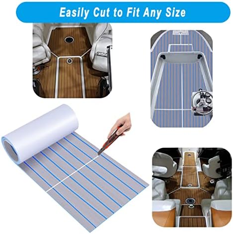 DD Boat Flooring EVA Foam, Self-Adhesive Marine Carpeting Mat, Non-Slip Teak Decking Sheet for Kayak Yacht Motorboat Water Ski Fishing Boat RV Flooring Surfboard Traction Pad Swimming Pool