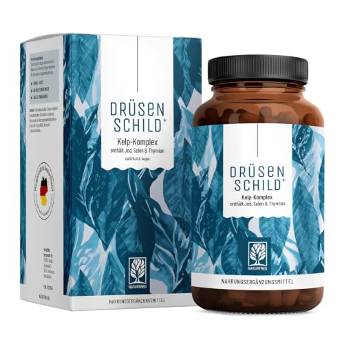 NATURTREU® Jod Selen Komplex Kapseln - 150µg Jod aus Braunalgen (Kelp Extrakt) mit Selen und Thymian - Hochdosiert, natürlich und vegan - 180 Kapseln