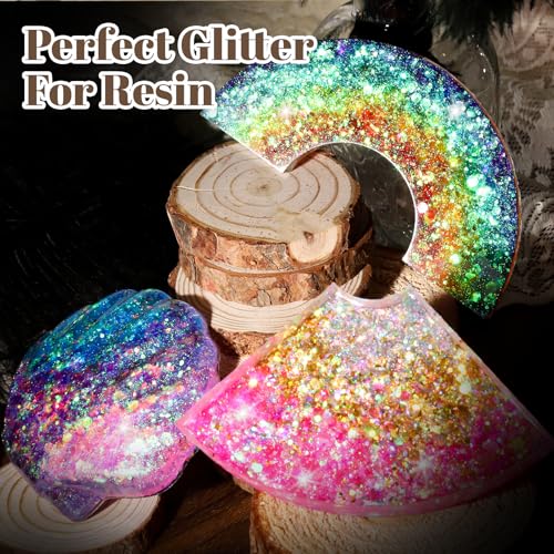 LEOBRO Chunky Glitter, 24 Colors Iridescent Glitter for Crafts, Resin, Sequins for Crafts, Tumblers, Hair Face Body Nail, DIY Party Decorations