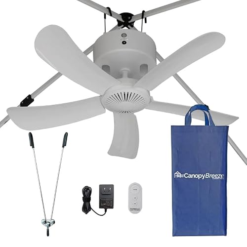 Canopy Breeze CB40 4-Hour Run Time, Large 31" Rechargeable Ceiling Fan for Canopies, Gazebos, Pergolas, Workshops & More. Portable with Travel Bag, Remote Control