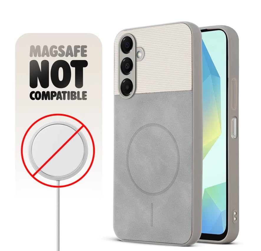 Image of Bintage CASE Mac Safe Design Hard Light Weight Back Case | Soft Border Camera Protect | Dual PU Leather Finish Back Cover Compatible for Samsung Galaxy F15 5G - White & Grey