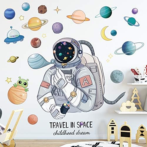 Astronaut Wall Decals, Removable PVC Universe Space Wall Stickers for Bedroom Living Room Kid's Room Kindergarten, Art Window Door Cabinet Corridor NASA Wall Decor Murals (Astronaut 7)