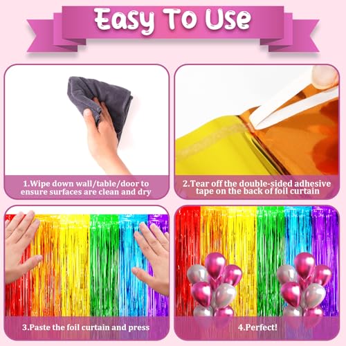 Image of Voircoloria 2 Pack Rainbow Foil Fringe Backdrop Curtains, Tinsel Streamers Birthday Party Decorations, Fringe Backdrop for Graduation, Baby Shower, Gender Reveal, Disco Party