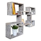 Comfify Estantes flotantes rústicos de Forma Cuadrada montados en la Pared - Juego de 5 estantes Cuadrados para el baño la - Exhibición de decoración de Pared para el hogar - Blanco Angustiado