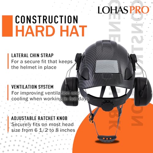 LOHASPRO Arborist Forestry Helmet Safety Hard Hat with Visor and Ear Muffs Carbon Fiber Hard Hat for Logging Chainsaw Helmet Mowing(Black Graphite Pattern with Smoked Visor+Earmuffs) - Thumbnail 5