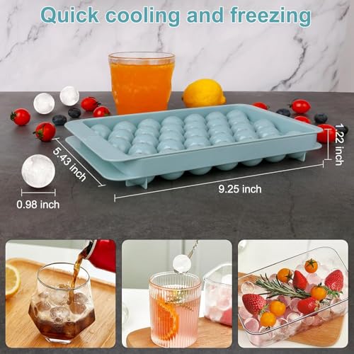 Image of AIG 33 Cavity Ice Cube Tray for Freezer, Round Ice Cube Tray with Spill-Resistant Lid, Easy-Release Reusable Ice Mold for Drinks & Beverages (Pack of 1)
