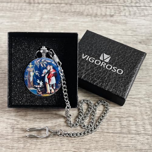 Image of VIGOROSO Vintage Floral Bird Manual Mechanical Pocket Watch for Men & Women - Elegant Wind Up Pocket Watches Skeleton with Chain & Gift Box