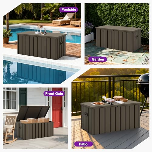 Image of PURPLE LEAF 9 Pieces Patio Dining Set with Storage Box Wicker Outdoor Furniture Rectangular Table and Chairs Set for Garden Deck Backyard Kitchen, Cushions and Pillows Included Grey