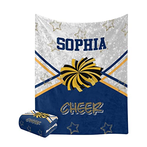 XOZOTY Gold Navy Blue Cheerleader Personalized Blanket Nursery Swaddling Blankets for Gilrs Boys Kids Newborns Baby Shower Pet Gift 30 x 40 Inch
