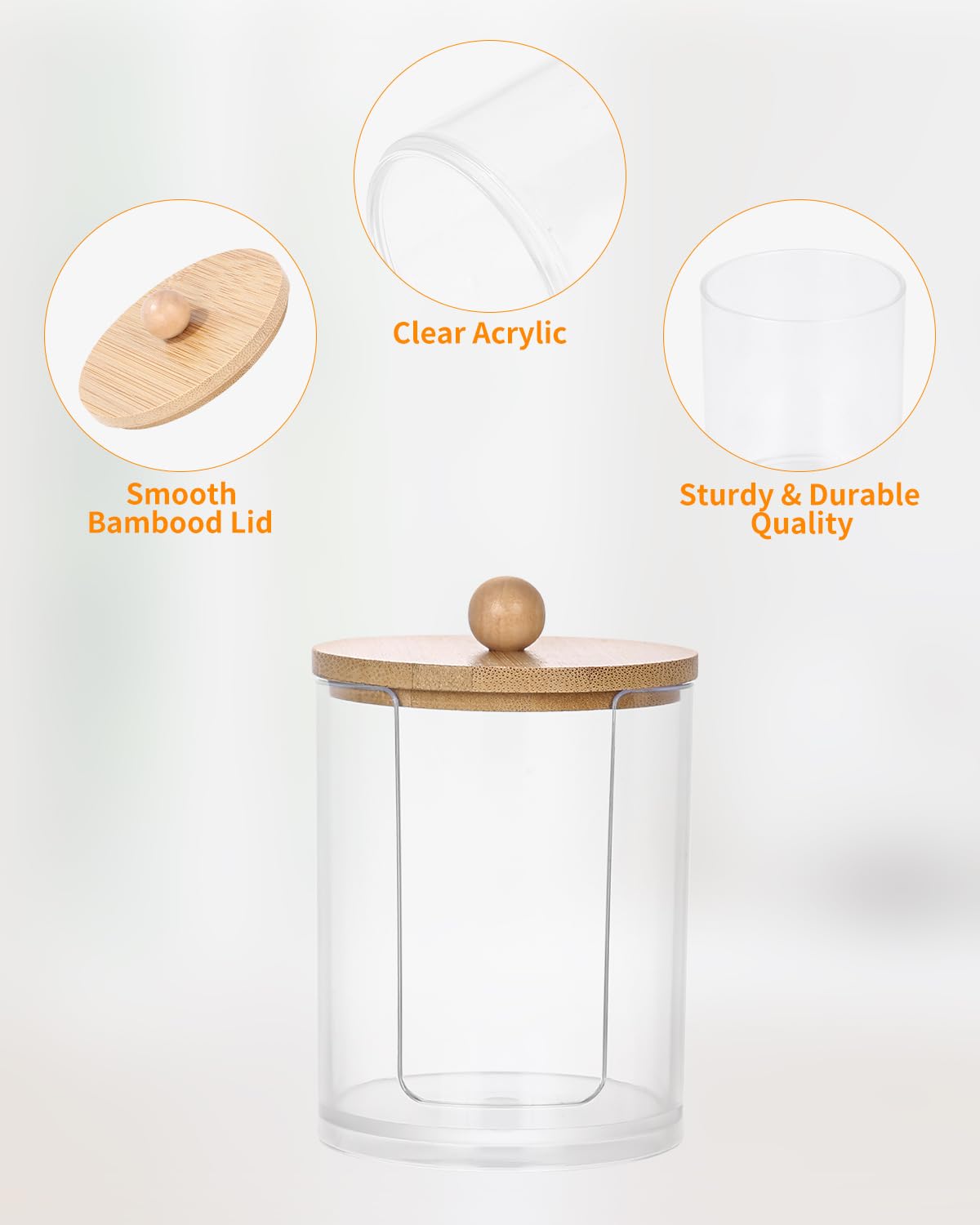 Dispensador de Algodón y Hisopos - 4 Piezas Soporte Con Tapas de Bambú Para Almohadillas y Bolas de Algodón - Contenedor Cosmético