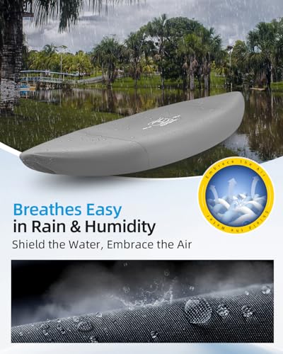Image of OCEANBROAD Kayak Cover(Non-Fishing) UV&Water-Resistant for Outdoor Storage | 300D Gray, For 10.8-12ft x 38in, UPF 50+, Water-Resistant, UV-Resistant, Outdoor Storage, Kayak Accessories