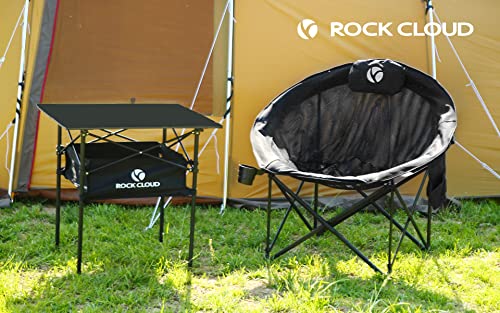 Rock Cloud Folding Camping Chair Oversized Padded Moon Round Saucer Chairs Outdoor For Camp Lawn Hiking Fishing Sports, Black #TOP1