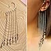 Handmade Silver Chain Earcuff Feather Non Pierced Earrings Long Chain Ear cuffs Dangle Under Ear Unusual Jewelry gift for mom