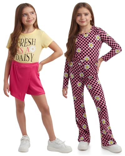 Image of that's my girl Girls Leggings Set - 4 Piece Mix and Match Flare Leggings, Short and Long Sleeve T-Shirt, Skort : Made in USA