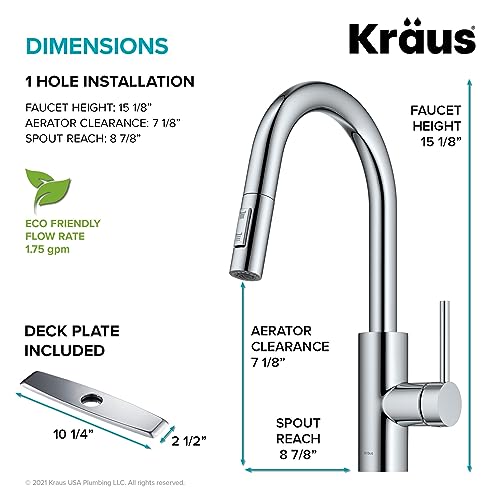 Image of KRAUS Oletto Single Handle Pull Down Kitchen Faucet with QuickDock Top Mount Installation Assembly in Chrome, KPF-2620CH