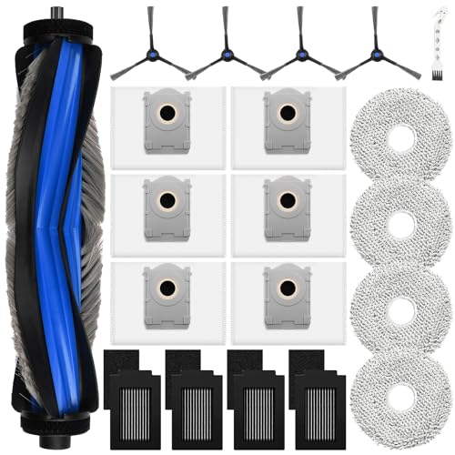 20 Stück Zubehör für Ecovacs Deebot T50 Max Pro Omni Saugroboter, 1 Hauptbürste, 4 Wischpads, 6 Staubbeutel, 4 HEPA-Filter, 4 Seitenbürsten, 1 Reinigungsbürste