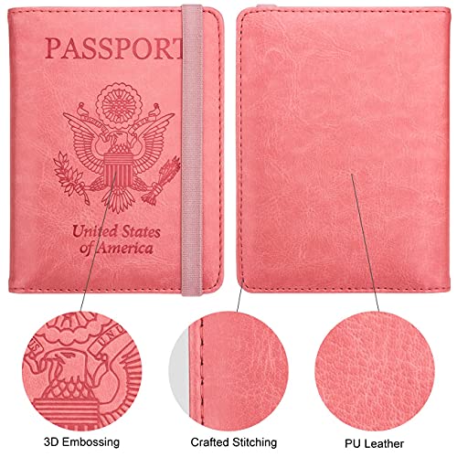 Image of WALNEW Passport Holder for Travel, RFID Passport Cover Wallet for Women Men, PU Leather Passport Book Card Holder Case with Pen, Travelling Essentials for Flying