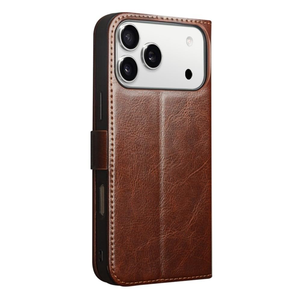 Qialino Compatible avec iPhone 18 Pro Max/Compatible avec iPhone 17 Pro Max Étui - Étui à rabat en cuir - Fermeture magnétique - Marron foncé