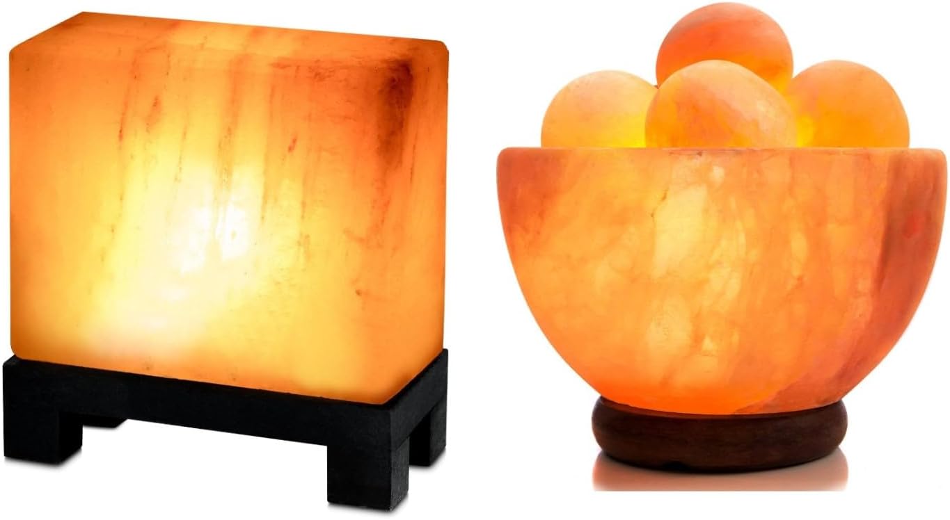 UMAID Himalayan Salt Lamp Duo Bundle (Rectangle + Massage Bowl)