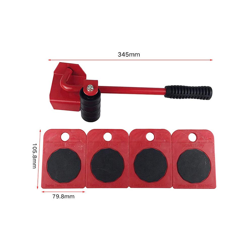 ADGO Set for Lifting, Furniture Transport, Household Appliances, Set of 5, Transport Rollers and Lift, Maximum Load up to 150 kg, Red, 1 Piece 1