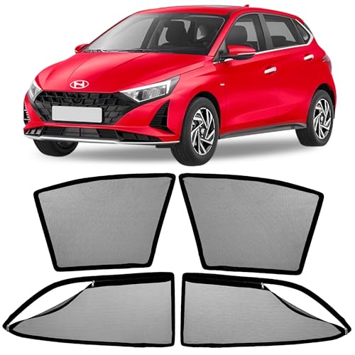 Image of AutoStory Magnetic Car Sunshade for i20 2020-2026 | Front Half Cut for Mirror Visibility + Rear Full Coverage with Zipper | Heavy Heat & UV Protection | Privacy Side Window Curtains Shades