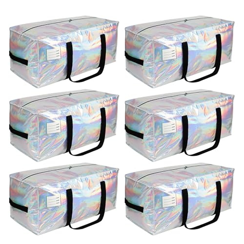 VTSVTS 6 Pack Extra Heavy Duty Large Moving Bags with Comfortable Handle & Strong Zipper,Storage Totes for Space Saving Moving Storage College Supplies Alternative to Moving Box,Iridescent - image 1