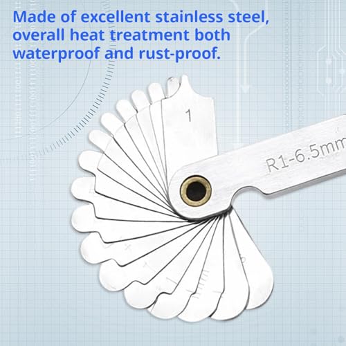 Radienlehre, 4 StüCk Tragbares Konkav Konvex Filetlehre, Edelstahl Radius Gauge Messwerkzeug R0.3-1.5/R1-6.5/R7-14.5/R15-25 FüR Ingenieure & Werkzeughersteller