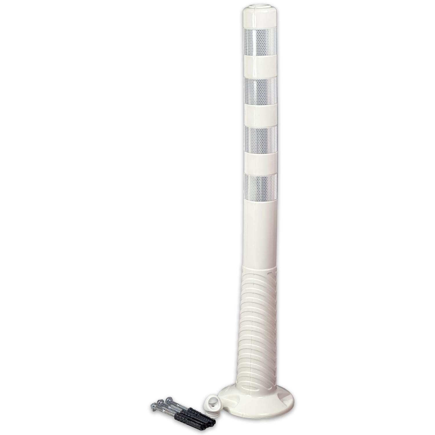 UvV-Reflex Absperrpfosten, Poller 75 oder 100 cm hoch, flexibel weiß, weiße RA2C Folie, reflektierend, selbstaufrichtend inkl. Befestigungsmaterial und Schrauböse (1, 100cm)