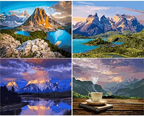 Dipingi con i numeri – 4 pezzi dipinti ad olio fai da te luna brillante e albero dipinti a mano per adulti principianti bambini – compleanno regalo di Natale decorazioni per la casa fai da te