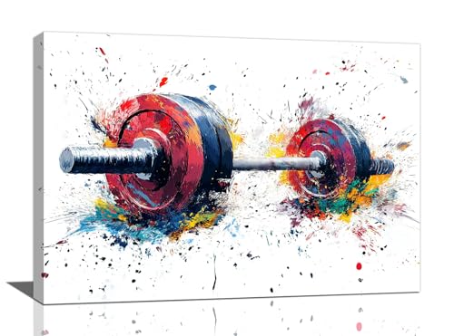 Quorin Banksy Barbell Wall Art Colorful Sport Pictures Barbell Weightlifting Sports Wall Decor Street Graffiti Canvas Print Painting Artwork for Gym Living Room Bedroom 16"x24"