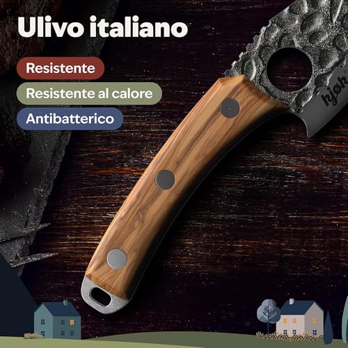 KjøK Premium Coltello Da Cuoco Professionale Durezza 56±2 Hrc Stile Giapponese Con Lama Da 15Cm, Con Custodia E Manico In Legno D’Olivo, Coltello Da Cucina Asiatico E Da Chef Per La Bisteca - 8
