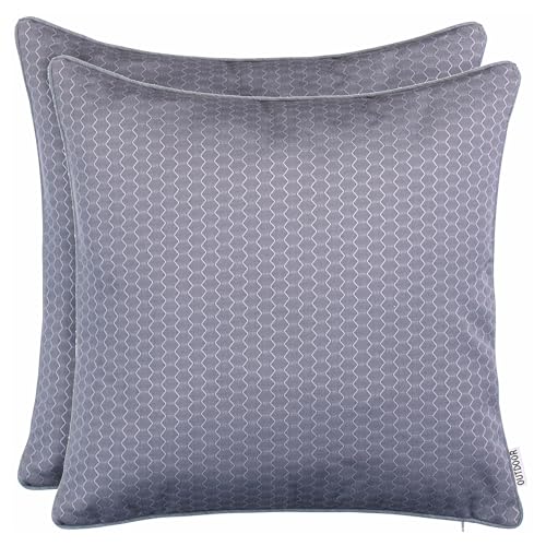 Brandsseller Outdoor Garten Kissen Dekokissen Wabenoptik Schmutz- und Wasserabweisend mit Reißverschluss ca. 45x45cm 2er Set Dunkelgrau