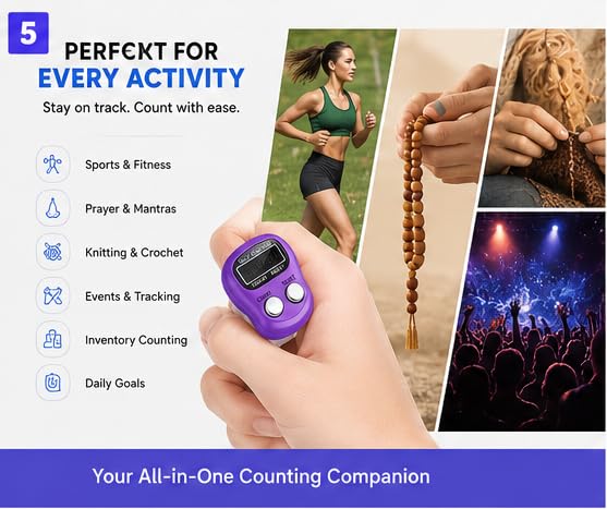 Image of KTRIO 7 Pack - Digital Finger Counter with LCD Display & Reset Button | Adjustable Ring Hand Tally Counter for Japa, Chanting, Meditation, Prayers, Sports, Golf, Knitting & Score Tracking