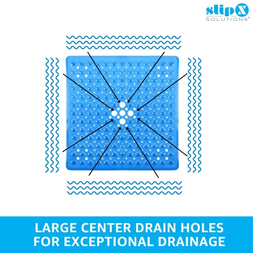 Slipx Solutions Essential Square Shower Mat, 21"X21", Grippy Textured Surface, 25% Stronger Suction Cups, Non-Slip Shower Floor Mat For Bathers Of All Ages, Fits Standard Shower Stalls & Tubs, Blue #TOP3