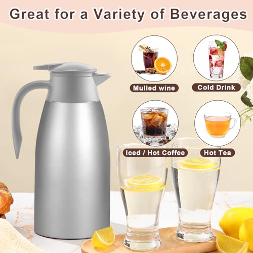 Image of Norme 2 Pcs Thermal Coffee Carafe Insulated Stainless Steel Coffee Carafe for Hot Liquid Vacuum Thermal Pot Creamer Pitcher Dispenser with Brushes Keeping Hot Water Milk(Gray,68 oz)