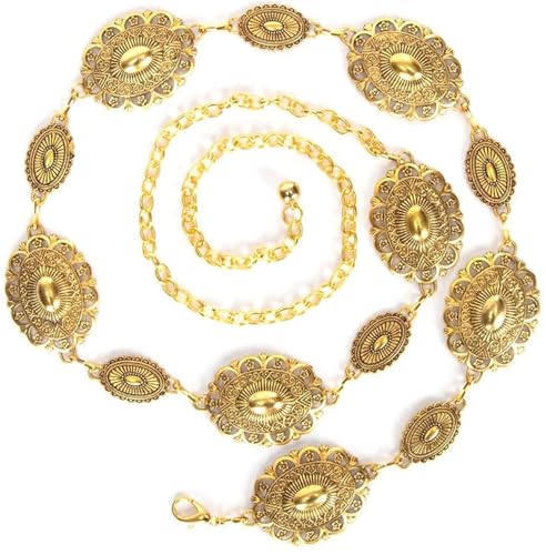 Western Gold Sunflower Concho Belt Women Cowgirl Cowboy Metal Chain Belts For Dresses Jeans Country Concert Outfits