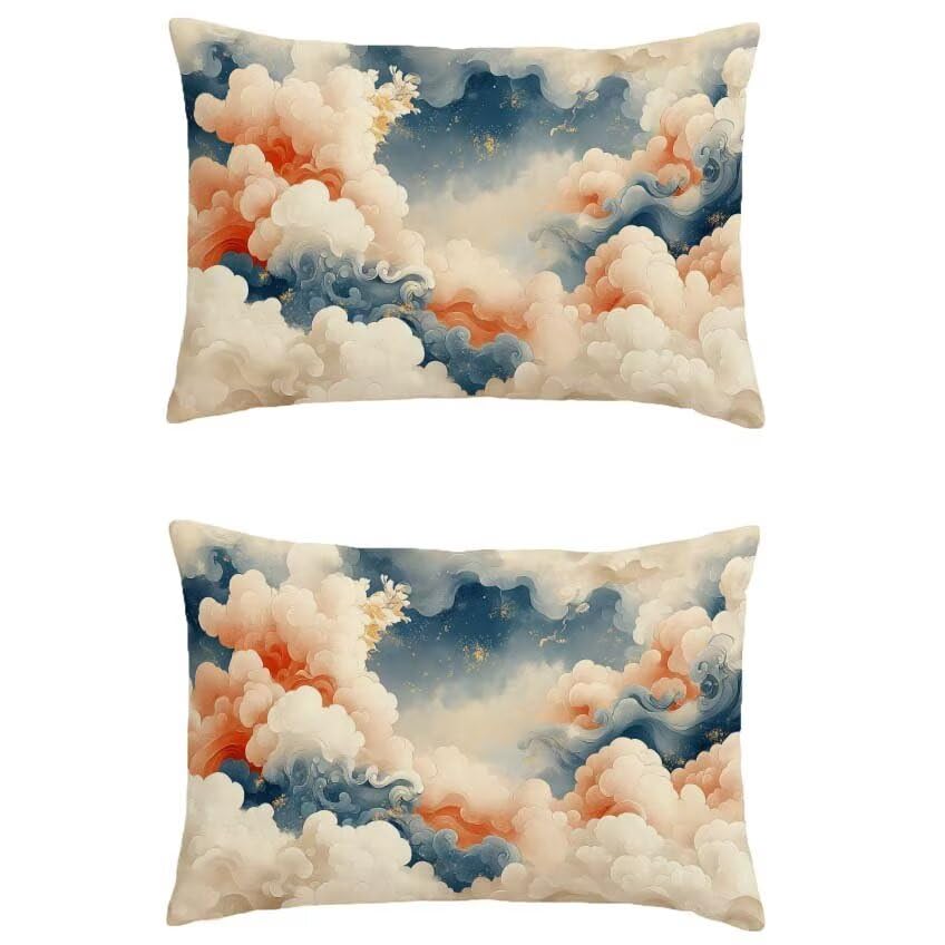 Housse coussin 50x70 rectangulaire imperméable turquoise en lin de jardin